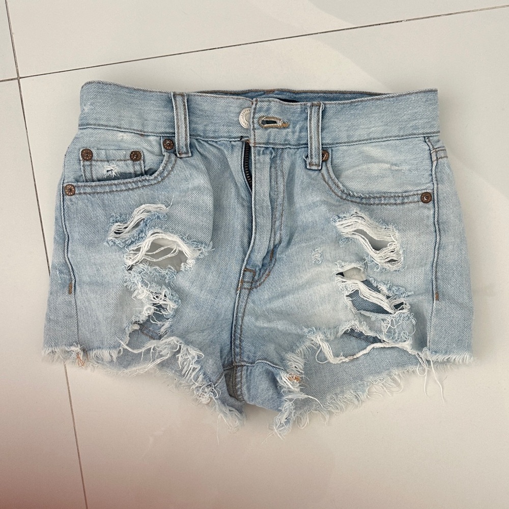 Aeropostale Ripped Light Blue Jean Shorts triple 0